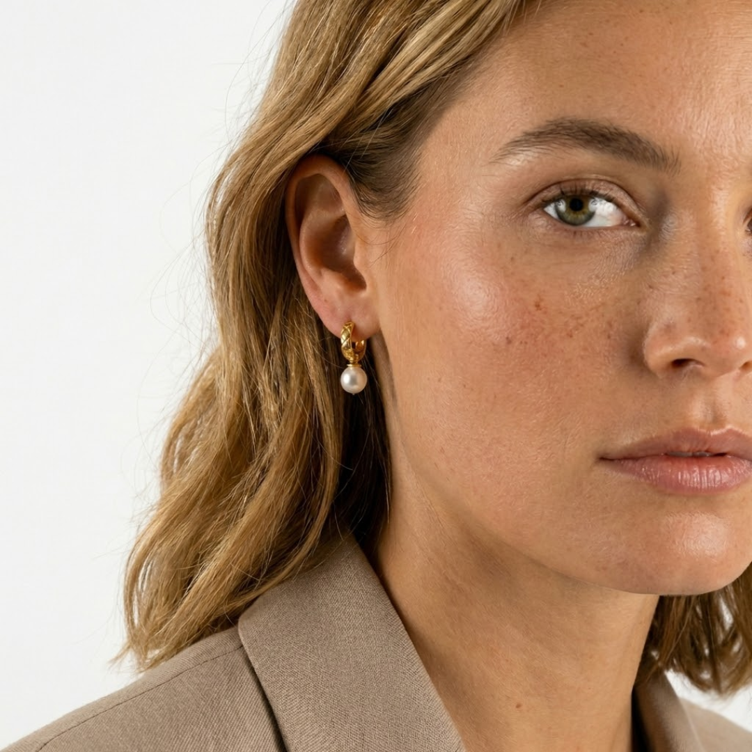 Clarté Studs — Gold Quilted Pearl