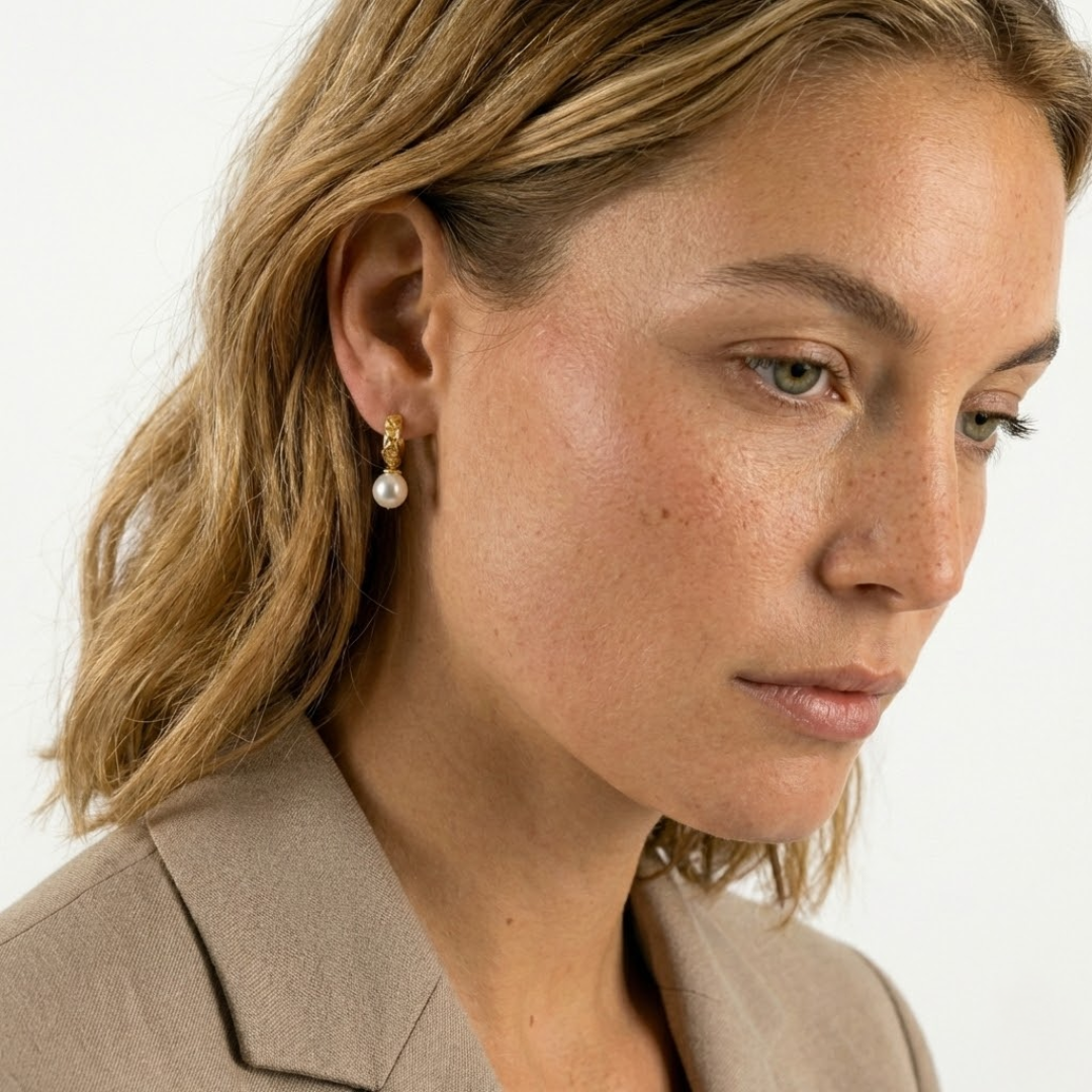 Clarté Studs — Gold Quilted Pearl